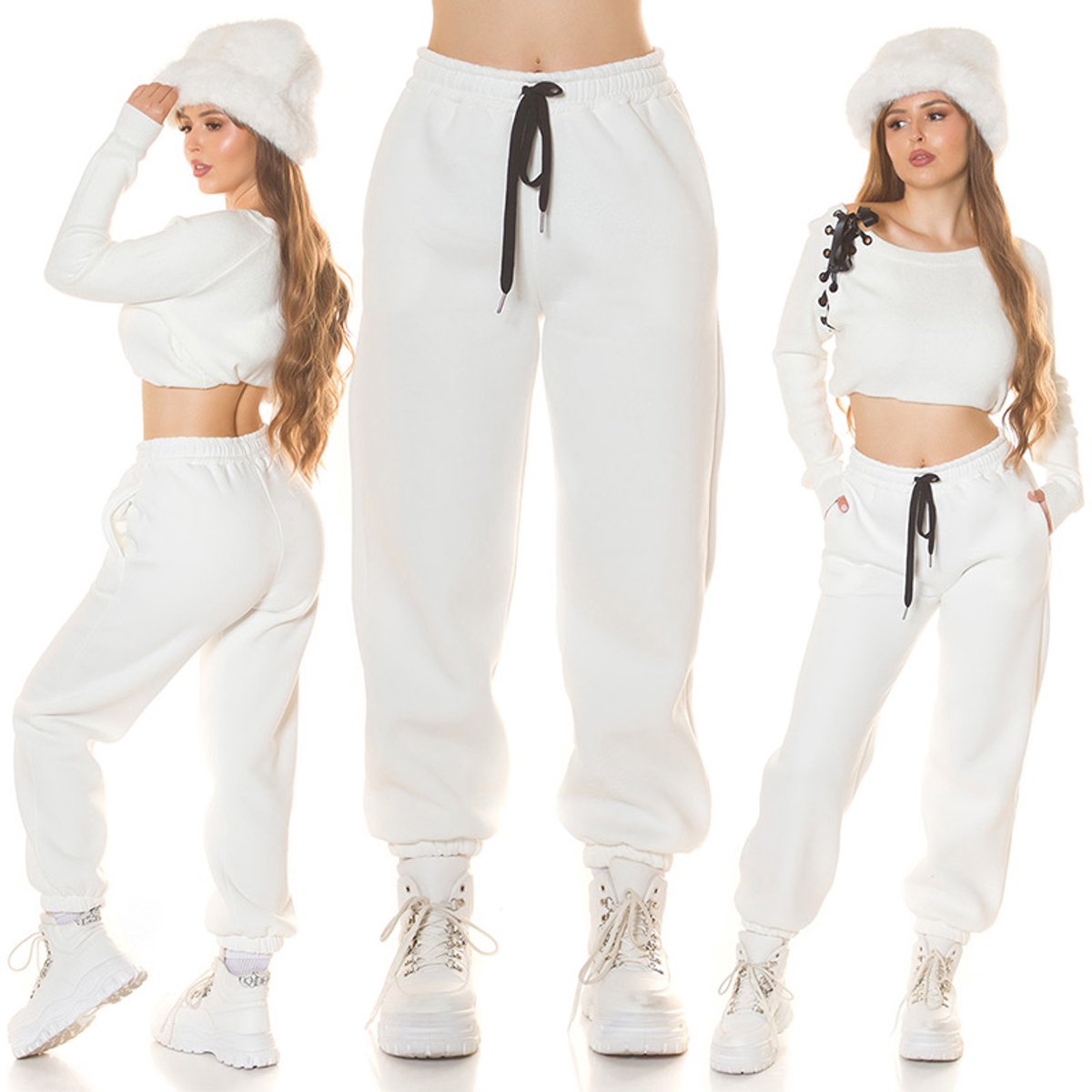 Koucla joggingbroek dames comfort hoge taille lounge broek wit maat M