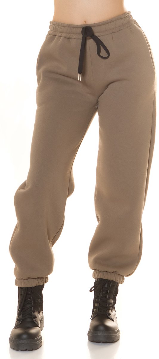 Koucla joggingbroek comfort hoge taille lounge broek khaki maat M