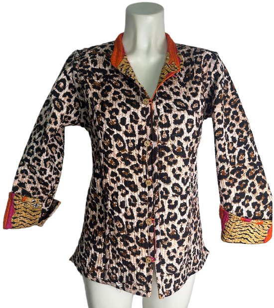 HS Reversible Jas Dames – Tijgerprint (Oranje/Rood) & Panterprint – 100% Katoen – S/M of L/XL