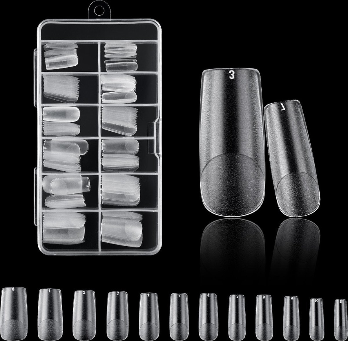 Nifkos 106. - Square Full Cover - Full Frosted - Nageltips - Nepnagels - Plaknagels - 120 stuks 12 maten - Voor Gellak Acrylnagellak en PolyGel nagels