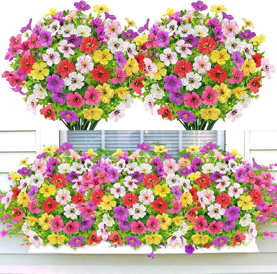 Kunstplanten - Nepbloemen - Kunstbloemen boeket - Kamer Decoratie - 6 stuks - Kunstbloemen Zoals Echte - Voor Binnen Buiten Balkon Tuin - nep potplanten - Kunstmatige Balkon Planten Lente - Paars Geel Rood Roze