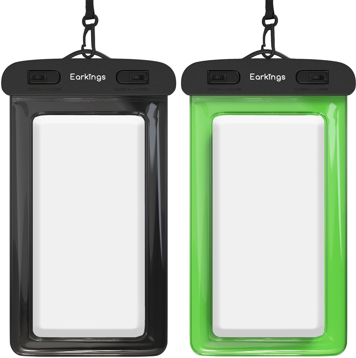 Waterdichte telefoonhoesjes - Drybag Set van 2 stuks - Onderwater Hoesje Telefoon voor Alle Telefoons - Waterdicht telefoonhoesje Earkings - Zwart & Groen