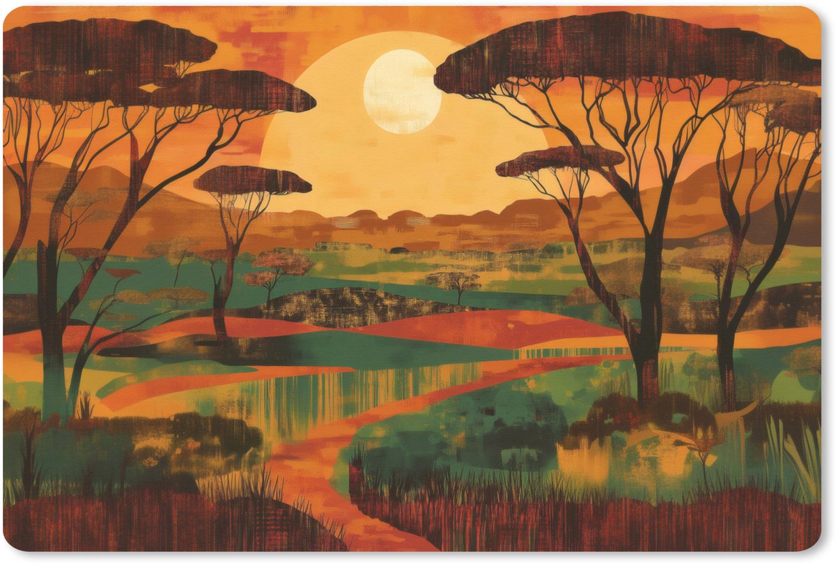 Muismat XXL 90x60 cm - Bureau onderlegger - Bureau mat Landschap - Afrikaans - Zon - Bureaumat - Gaming mousepad xl - Bureaulegger groot - Computer deskmat