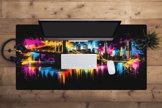 Muismat XXL 120x60 cm - Bureau onderlegger - Bureau mat Skyline - Brug - Verlichting - Kleuren - Bureaumat - Gaming mousepad xl - Bureaulegger groot - Computer deskmat