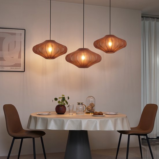 QAZQA plu - Japandi Hanglamp voor boven de eettafel | in eetkamer - 3 lichts - L 100 cm - Bruin - Woonkamer | Slaapkamer | Keuken