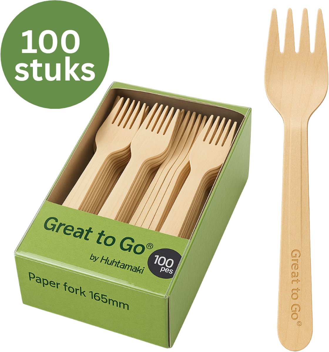 Great to Go® - 100x Houten Vork 165mm – Bestek Set voor Picknick, Bruiloft & Feest