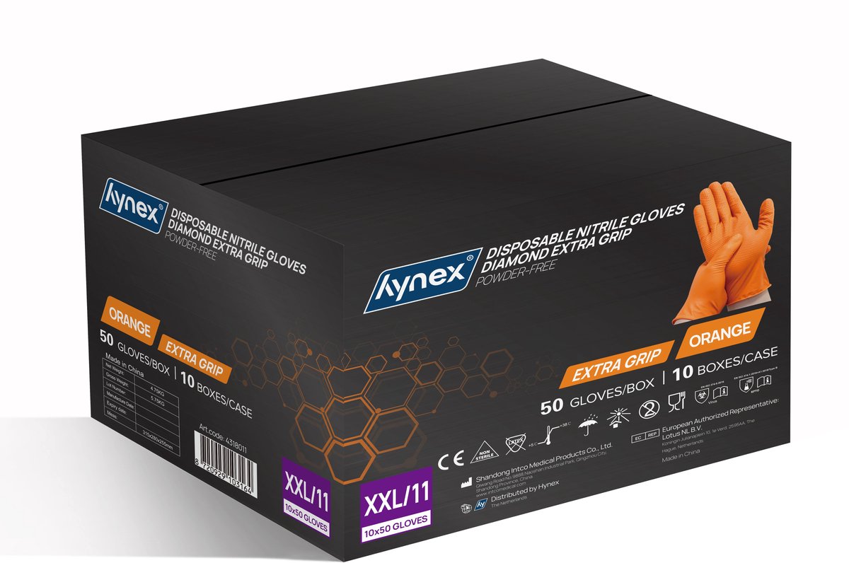 Hynex nitril wegwerphandschoenen - Extra grip - 8,0gram - Maat XXL - 500 stuks - Oranje