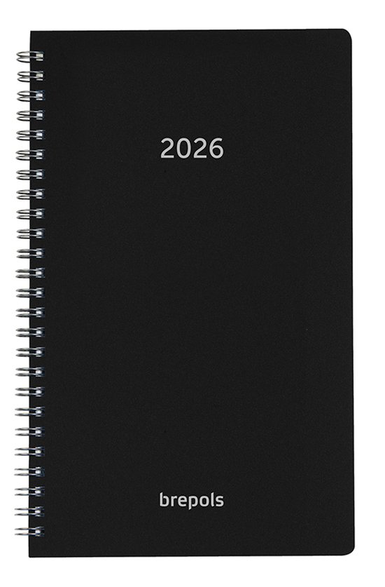 Brepols bureau agenda 2026 - BREFORM [0.516] - POLYPROP - Bureau agenda - 1 dag op 1 pagina - Dagoverzicht - Wire-O - Zwart - 10 x 16.5 cm
