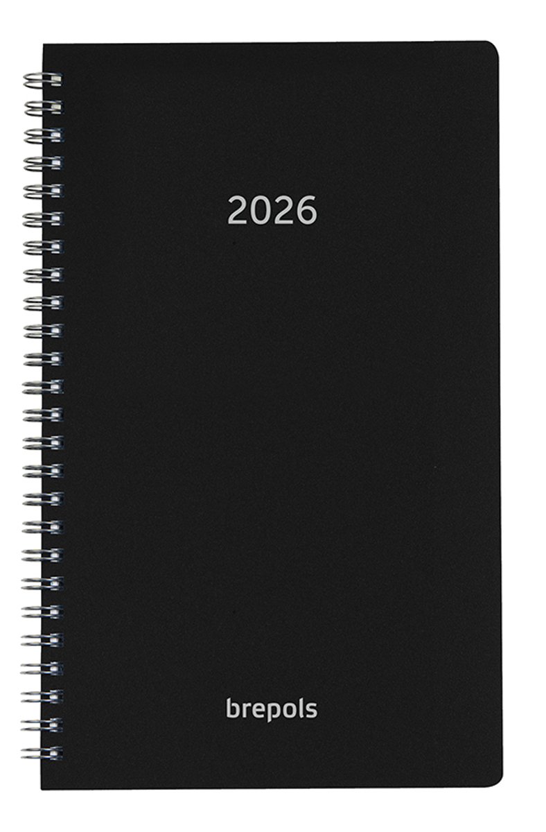 Brepols bureau agenda 2026 - BREFORM [0.516] - POLYPROP - Bureau agenda - 1 dag op 1 pagina - Dagoverzicht - Wire-O - Zwart - 10 x 16.5 cm
