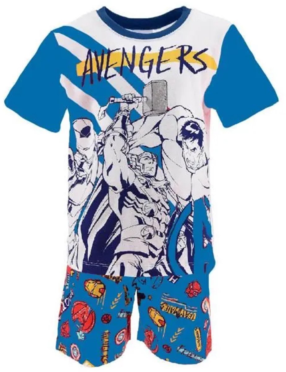 Marvel Avengers - Shortama - Maat 140 - Pyjama met korte broek en t-shirt - Blauw