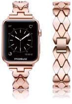 Roségouden Apple Watch met geometrisch patroon horlogebandje en een losse band.