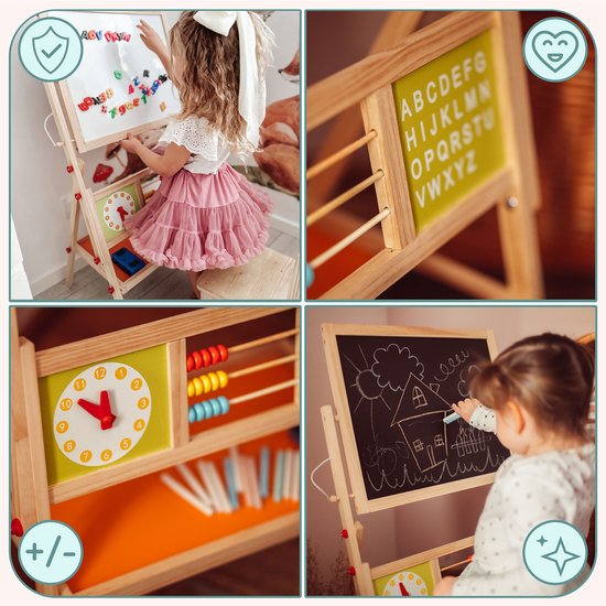 Mamabrum Dubbelzijdig Schoolbord met Whiteboard en Krijtbord - Magnetisch Tekenbord - Inclusief Letters, Cijfers en Telraam