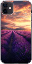 Coque de téléphone compatible avec iPhone 12 mini - Champ de lavande - Coucher de soleil - Violet - Coque en Siliconen
