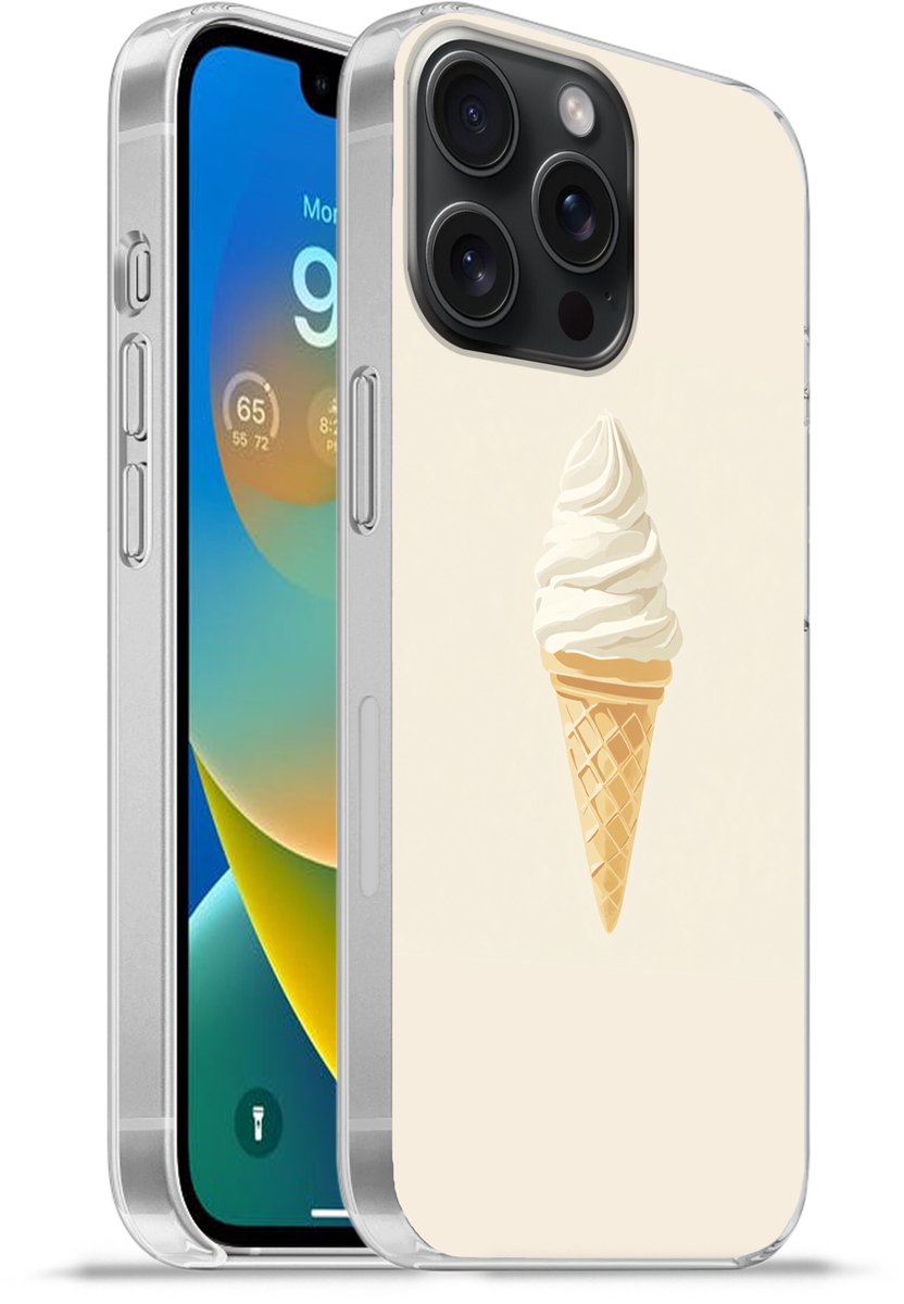 Telefoonhoesje Geschikt voor iPhone 15 Pro Max hoesje - Softijs - Hoorntje - Wit - Siliconen Telefoonhoesje Telefoonhoesje
