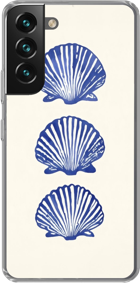 Telefoonhoesje Geschikt voor Samsung Galaxy S22 hoesje - Schelpen - Blauw - Patroon - Siliconen Telefoonhoesje Telefoonhoesje