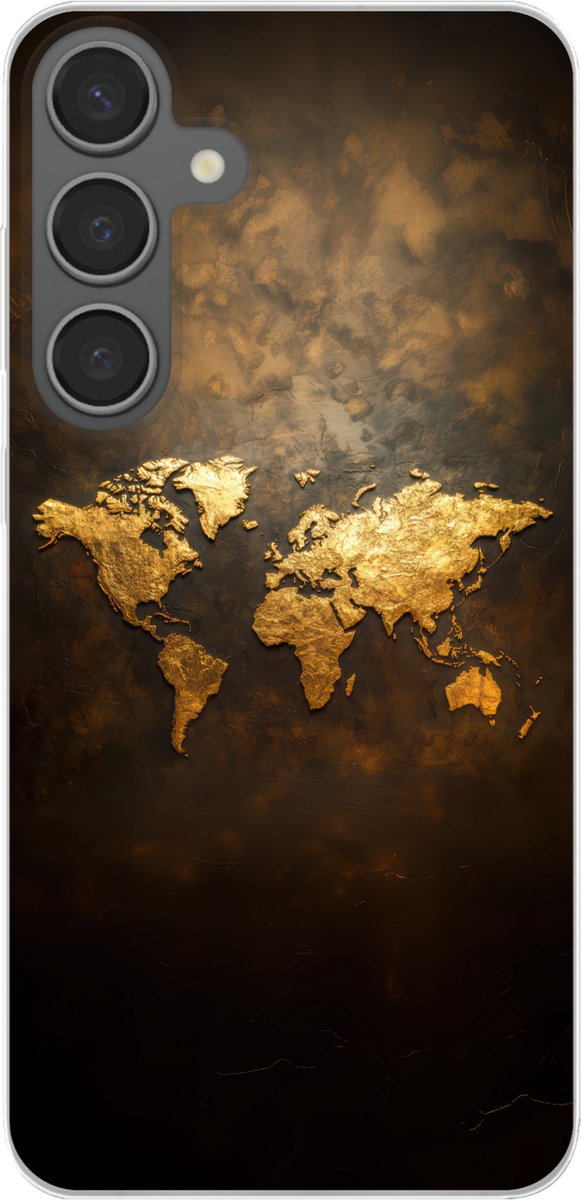 Telefoonhoesje Geschikt voor Samsung Galaxy S24 Plus hoesje - Wereldkaart - Goud - Roest print - Siliconen Telefoonhoesje Telefoonhoesje