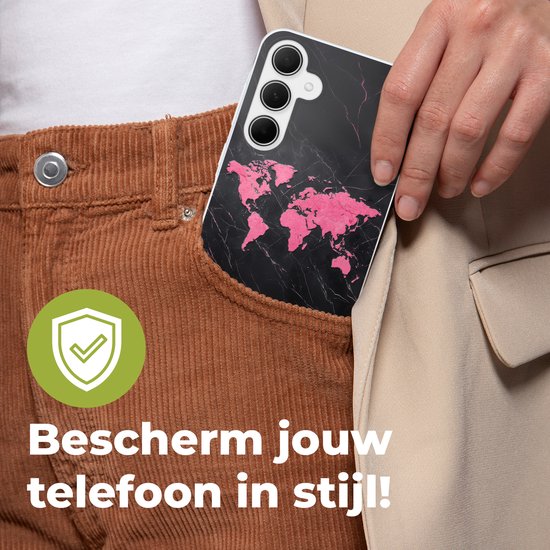 Coque de téléphone compatible avec Samsung Galaxy A36 - Wereldkaart - Rose - Imprimé marbre - Siliconen Coque de téléphone Coque de téléphone