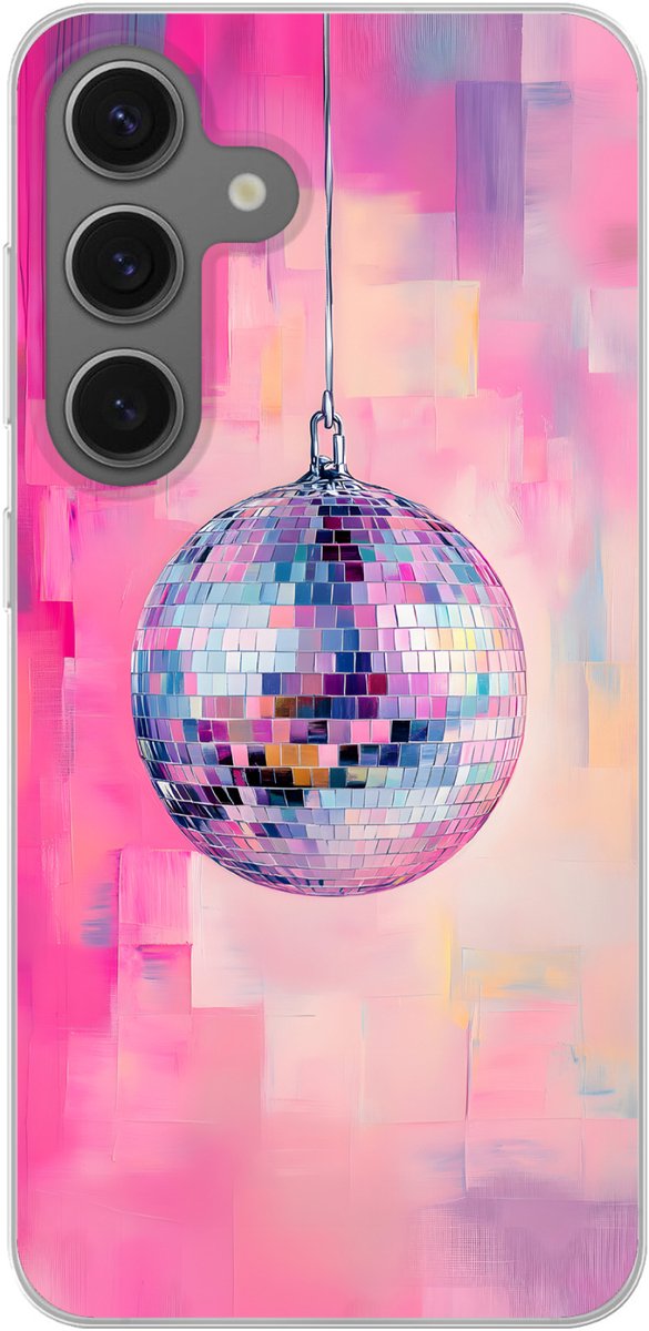 Telefoonhoesje Geschikt voor Samsung Galaxy S25 hoesje - Discobal - Pink - Verf - Siliconen Telefoonhoesje Telefoonhoesje