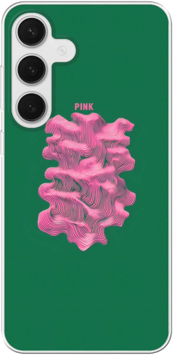 Telefoonhoesje Geschikt voor Samsung Galaxy S25 Plus hoesje - Abstract - Pink - Lijnen - Groen - Siliconen Telefoonhoesje Telefoonhoesje