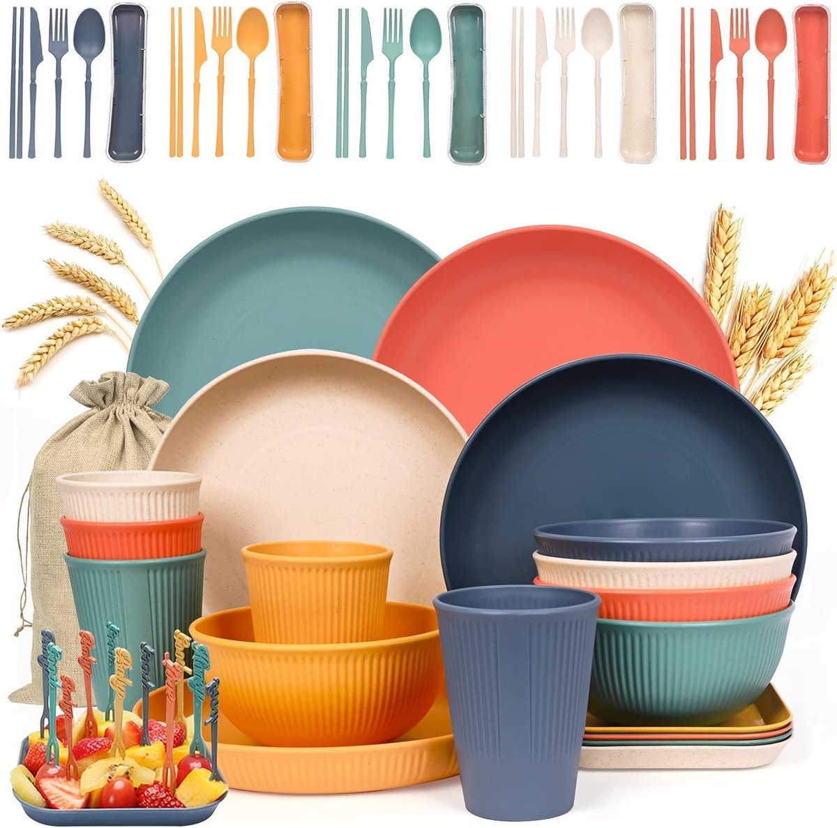 Ibenzoa® Duplo Campingservies Set – 5 Personen, Picknick & Kindertafel, 58 Delen, Plastic