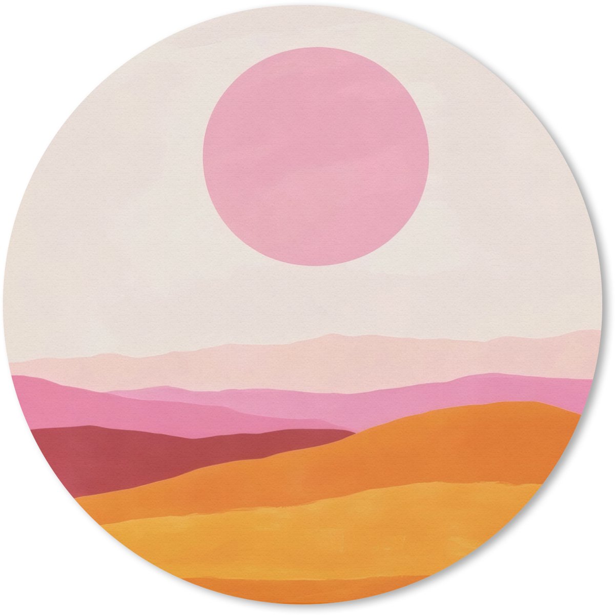 Muismat rond 30x30 cm - Mousepad Heuvels - Oranje - Zon - Abstract - Ronde muismatten