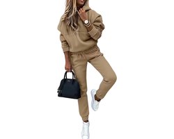Nivard Joggingpak Dames - Huispak - Trainingspak - Volwassenen - Capuchon - Jogging Pak - Joggingbroeken - Broek - Hoodie - Khaki - Maat S