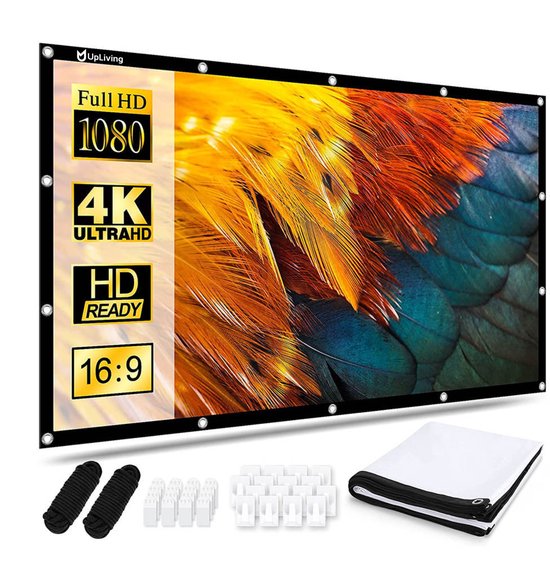 UpLiving® Projectiedoek | 120 inch (266cm) | 16:9 | Mobiel Projectiescherm | WK voetbal 2022 | Beamerscherm | Projectieschermen | Projectiescherm beamer