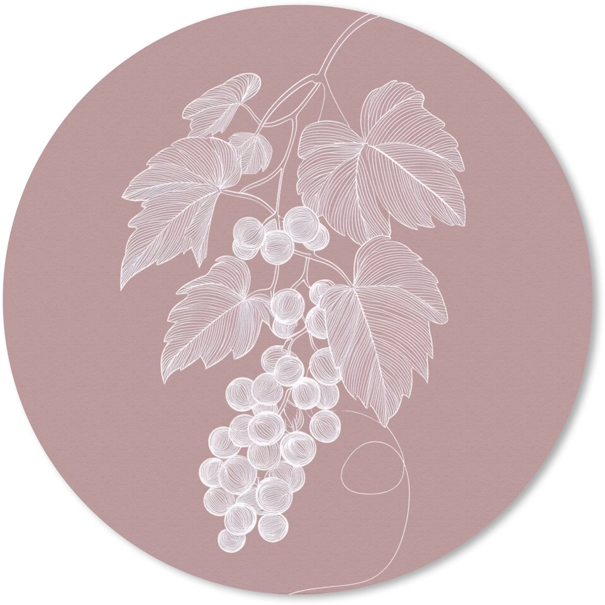 Muismat rond 50x50 cm - Mousepad Tros - Druiven - Illustratie - Bladeren - Ronde muismatten