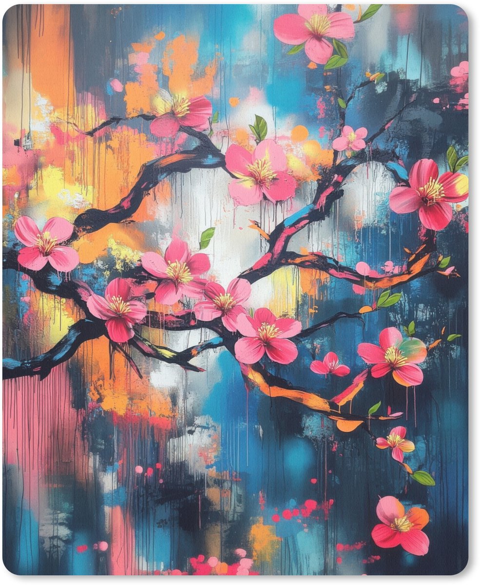Muismat 19x23 cm - Mousepad Bloemen - Tak - Artistiek - Roze - Muismatten