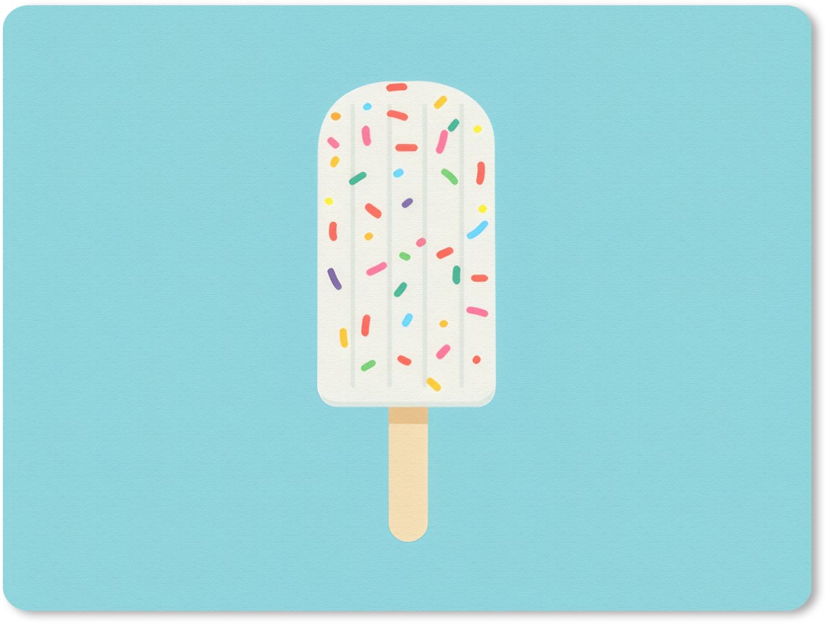Muismat 23x19 cm - Mousepad Ijsje - Stokje - Sprinkles - Lichtblauw - Muismatten