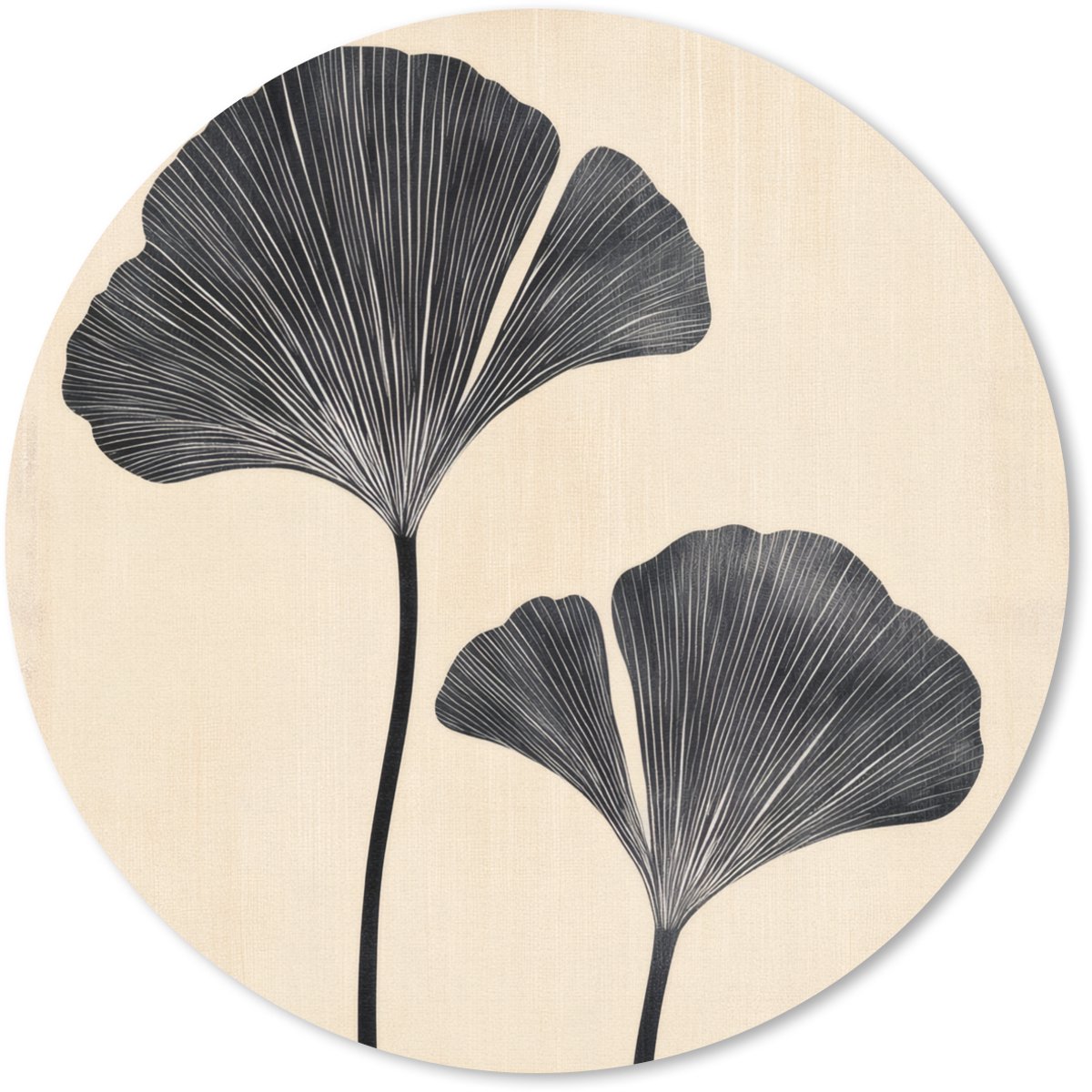 Muismat rond 30x30 cm - Mousepad Bladeren - Minimalistisch - Zwart - Ronde muismatten