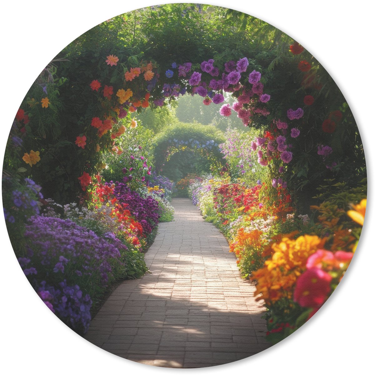 Muismat rond 20x20 cm - Mousepad Doorkijk - Pad - Bloemen - Struik - Kleurrijk - Ronde muismatten