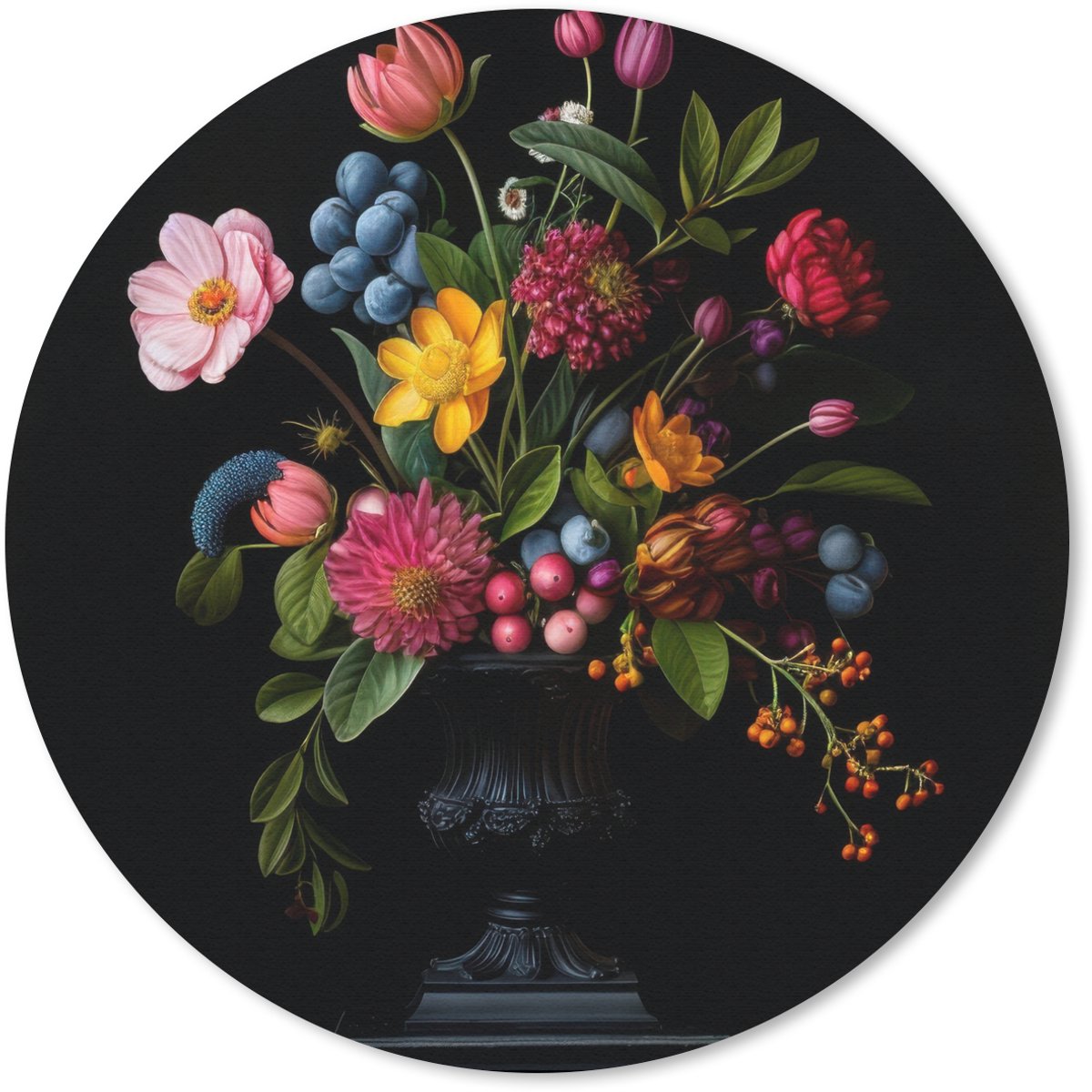 Muismat rond 50x50 cm - Mousepad Bloemen - Vrolijk - Vaas - Ronde muismatten