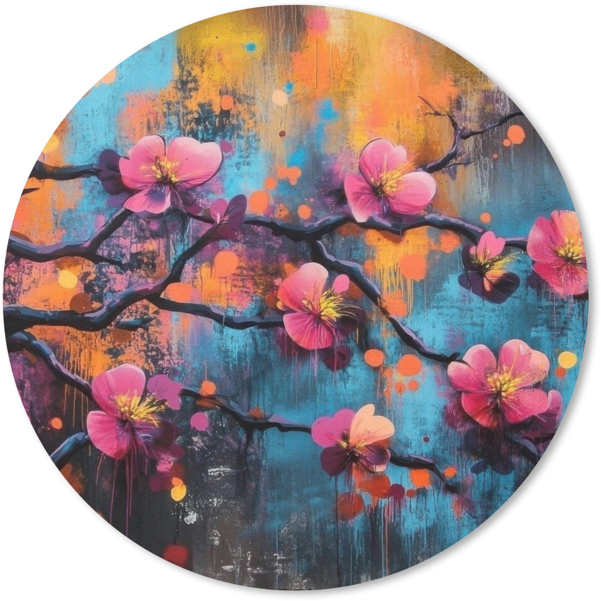 Muismat rond 50x50 cm - Mousepad Bloemen - Tak - Abstract - Roze - Ronde muismatten