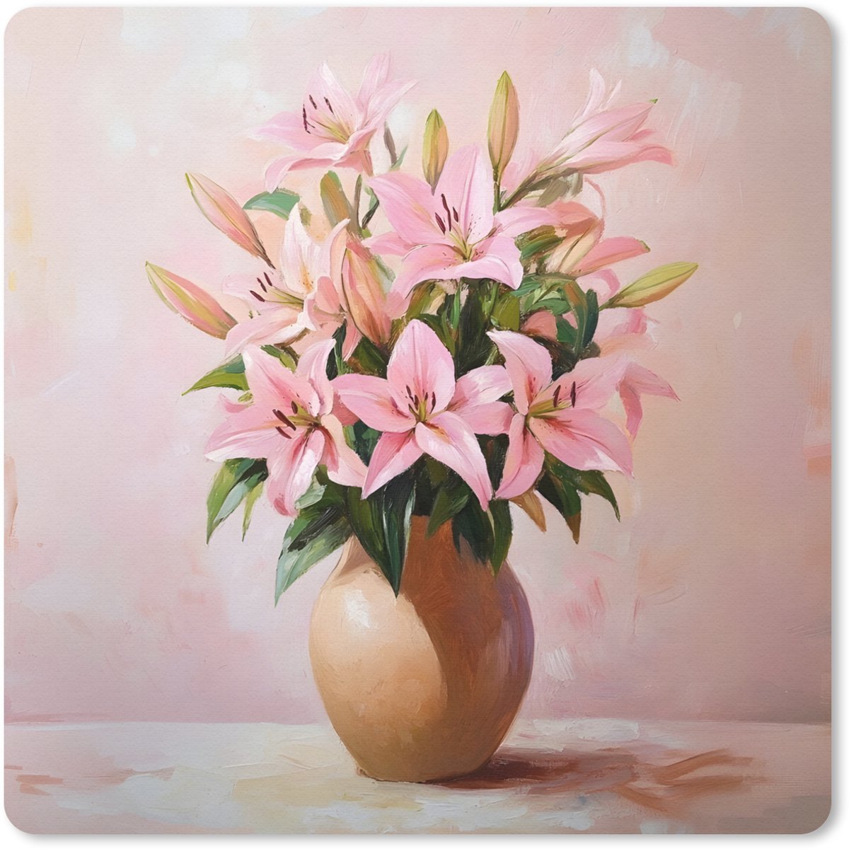 Muismat 30x30 cm - Mousepad Vaas - Bloemen - Roze - Muismatten