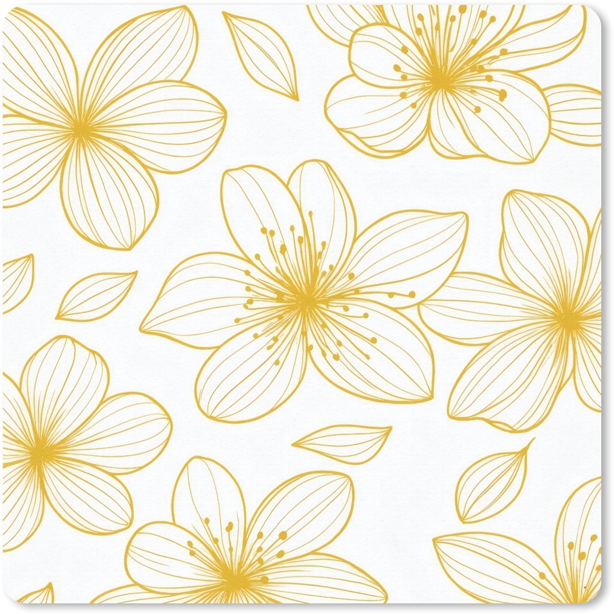 Muismat 20x20 cm - Mousepad Bloemen - Patroon - Illustratie - Geel - Muismatten