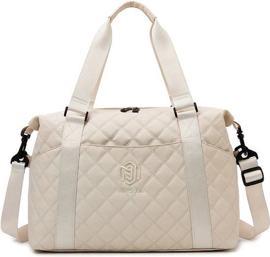 Reistas beige dames - vliegtuigtas - handbagage vliegtuig - sporttas - Weekendtas - Vliegtuigtas - Handbagage vliegtuig - Sporttas - 43x28x18 cm met nat vak, grote capaciteit, waterdichte zwemtas voor reizen, sport, fitness