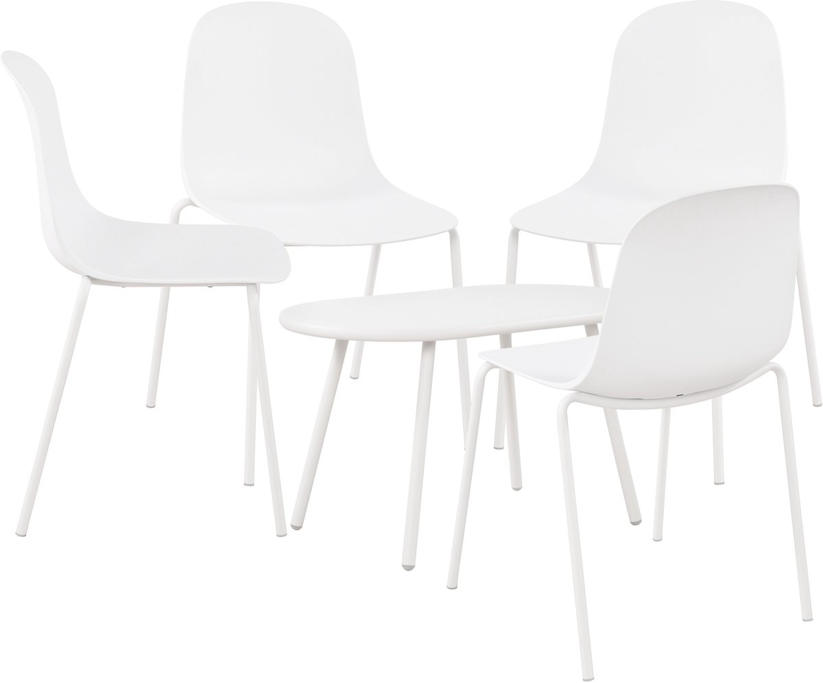 CLP Veldin tuinset - voor de tuin - loungeset - Set van tafel Berea en 4 x stoel Hardin - UV-bestendig - Tuinmeubelen - wit