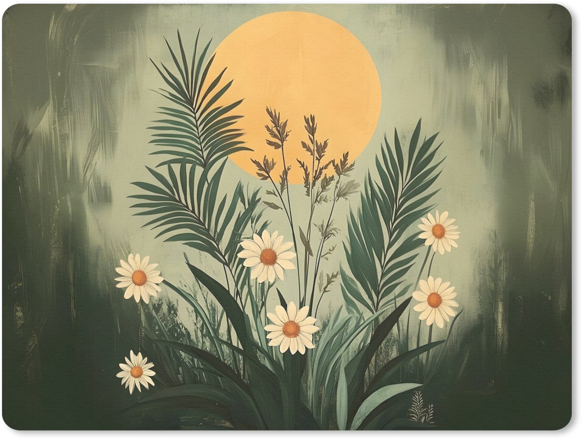 Muismat 23x19 cm - Mousepad Bloemen - Bladeren - Zon - Groen - Muismatten