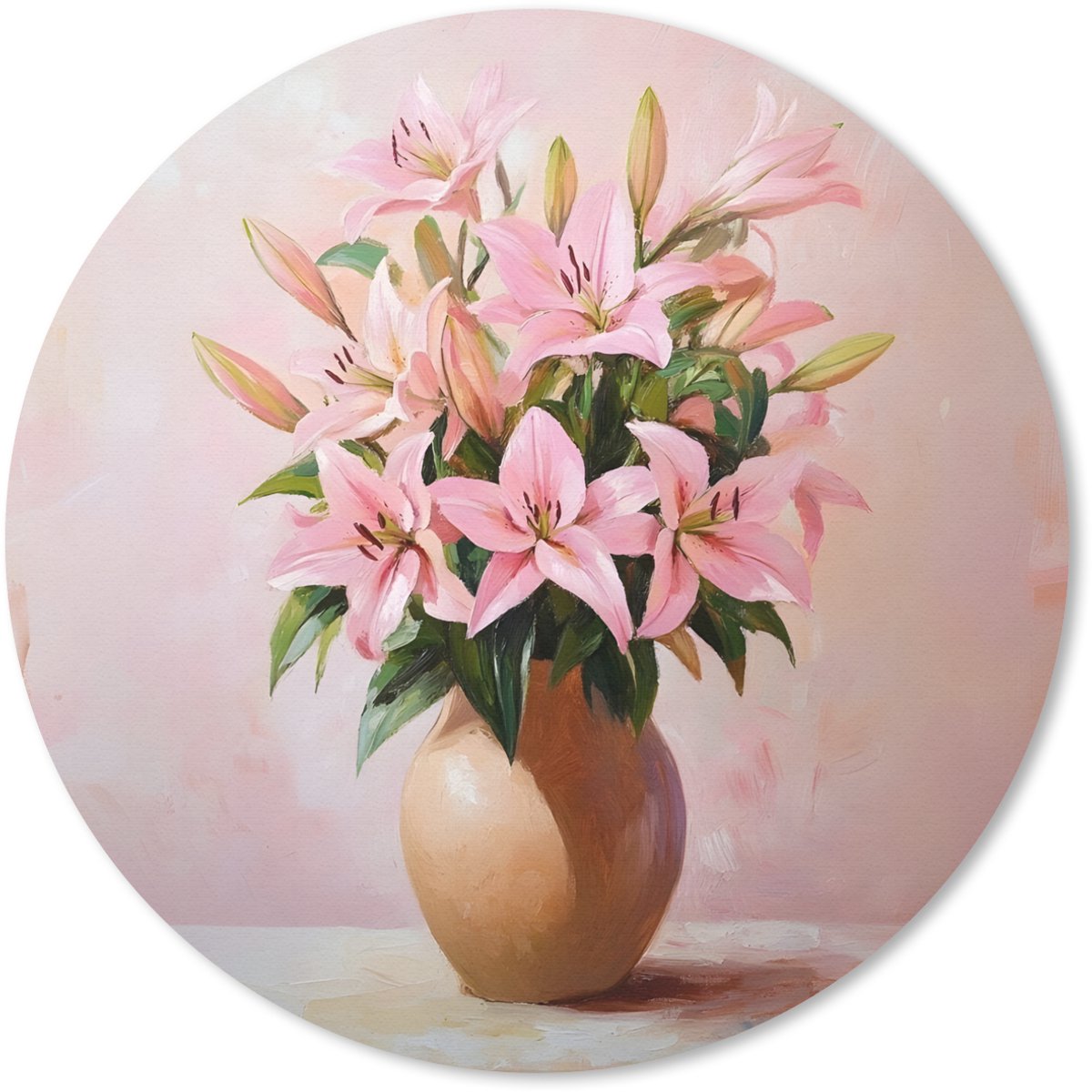 Muismat rond 50x50 cm - Mousepad Vaas - Bloemen - Roze - Ronde muismatten
