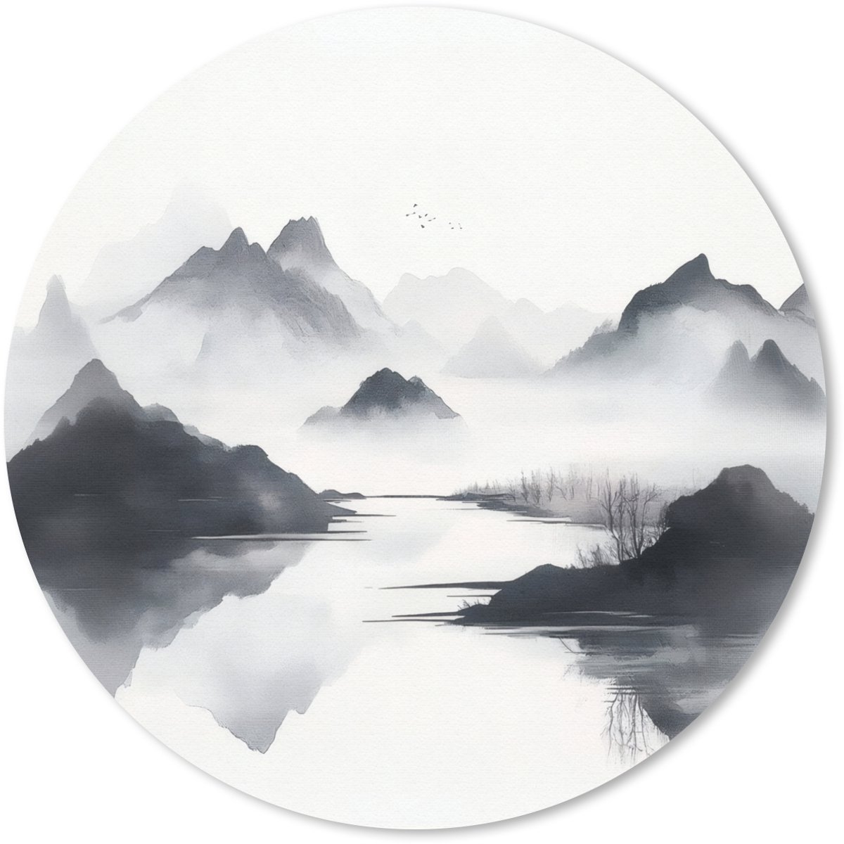 Muismat rond 40x40 cm - Mousepad Bergen - Mistig - Water - Wit - Ronde muismatten