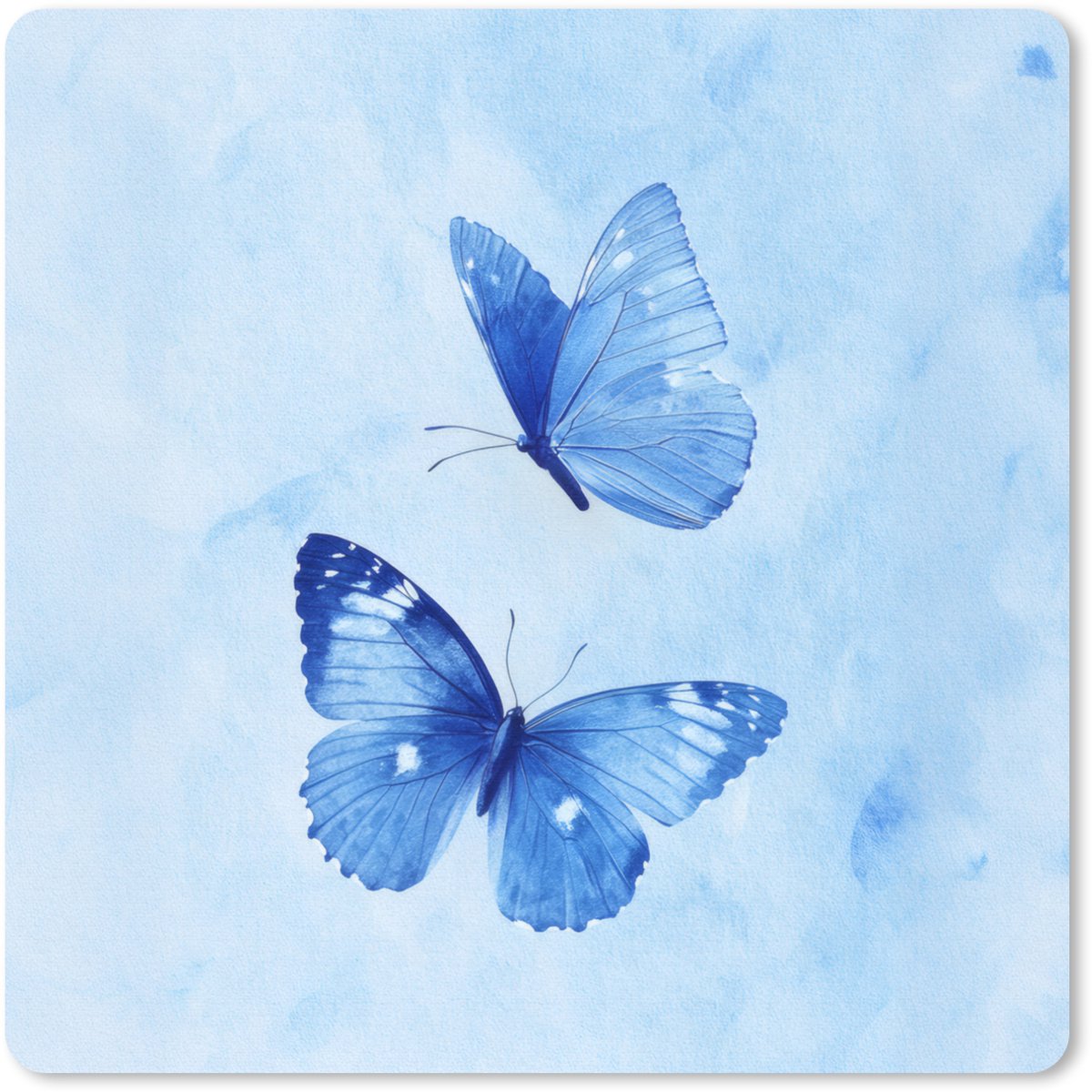 Muismat 20x20 cm - Mousepad Vlinders - Sierlijk - Blauw - Muismatten