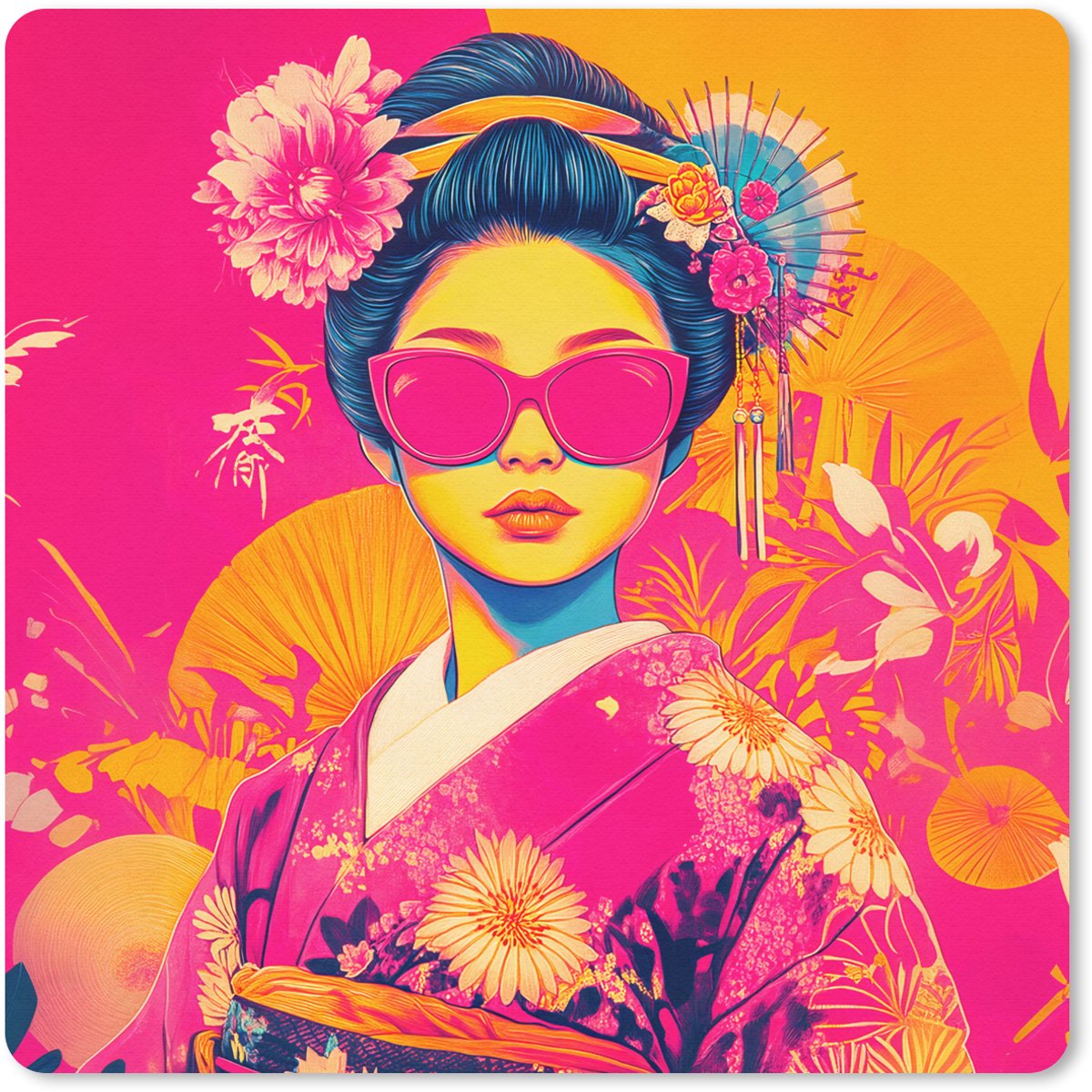 Muismat 20x20 cm - Mousepad Vrouw - Zonnebril - Abstract - Oranje - Muismatten