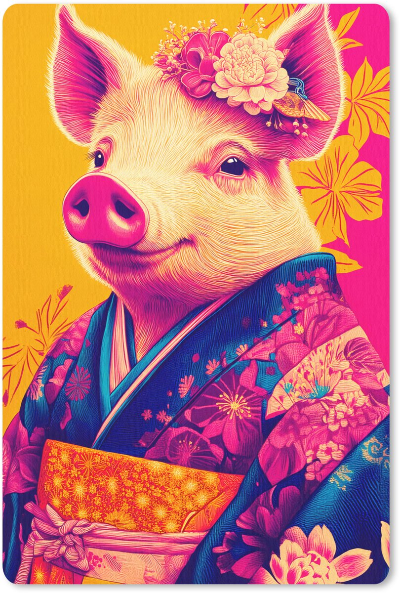 Muismat 18x27 cm - Mousepad Varken - Bloemkroon - Kimono - Abstract - Muismatten