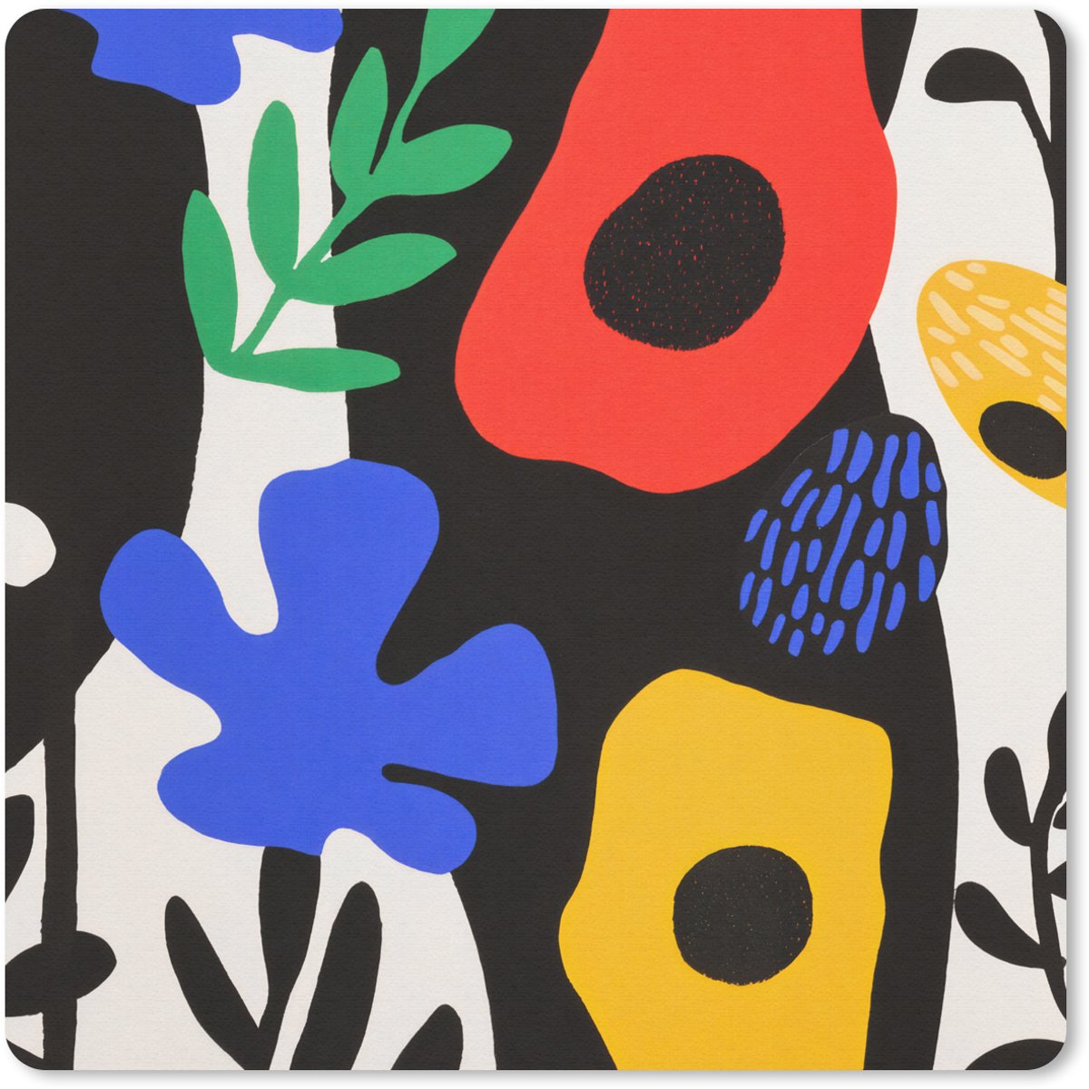 Muismat 20x20 cm - Mousepad Bloemen - Bladeren - Abstract - Zwart - Muismatten
