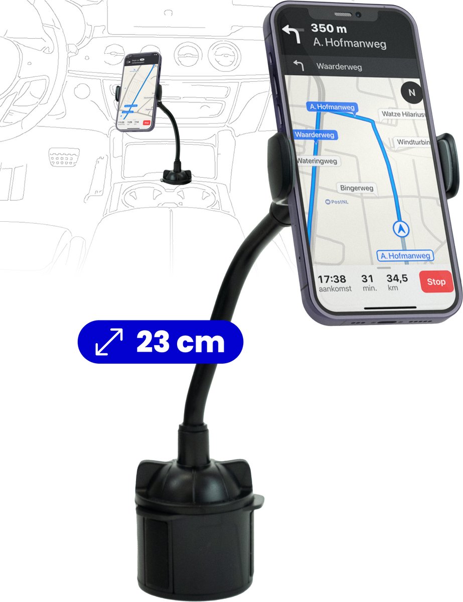 Djitee Cuppy - Telefoonhouder auto - Voor bekerhouder - 23 cm zwanenhals - Universeel