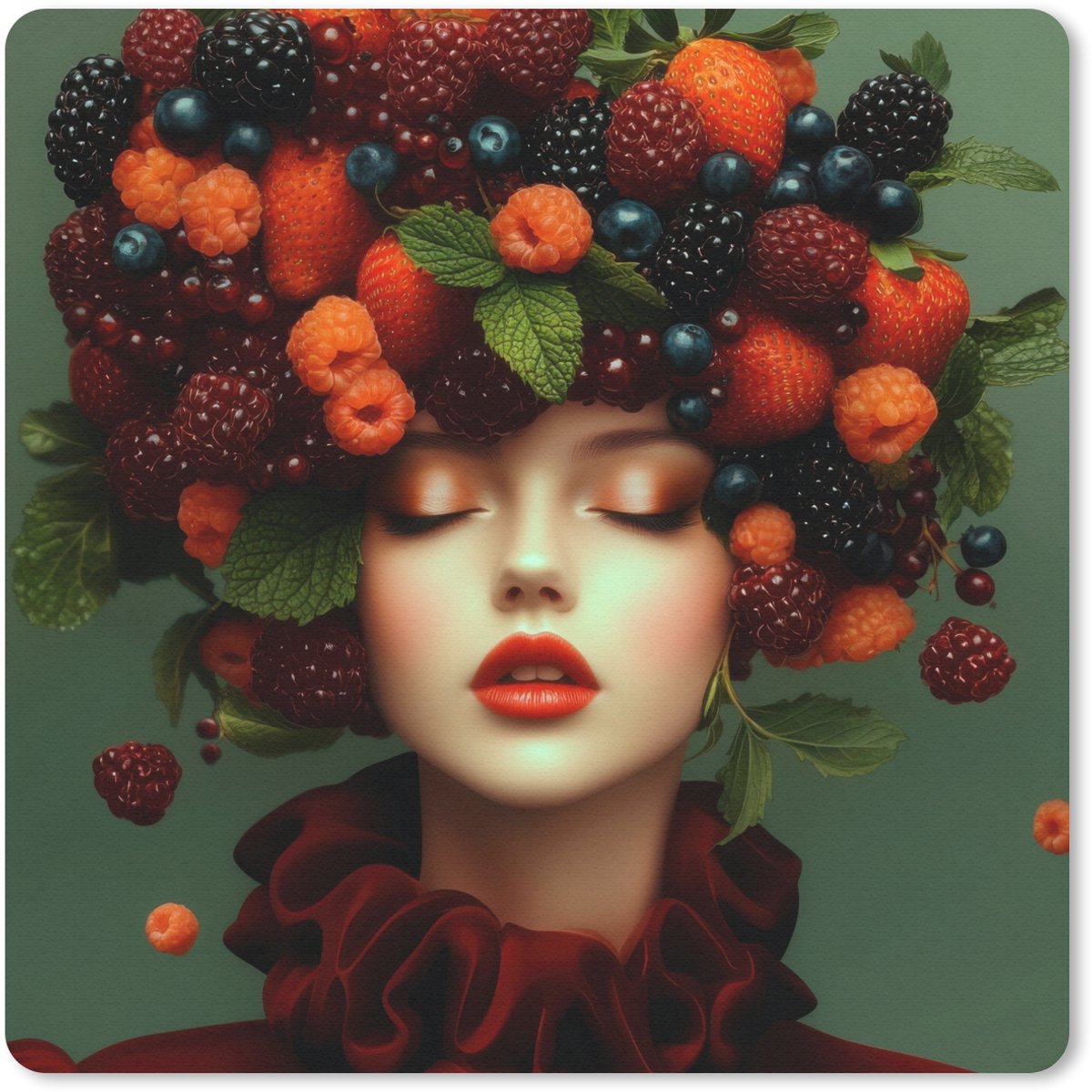 Muismat 20x20 cm - Mousepad Vrouw - Aardbeien - Frambozen - Bramen - Bessen - Muismatten