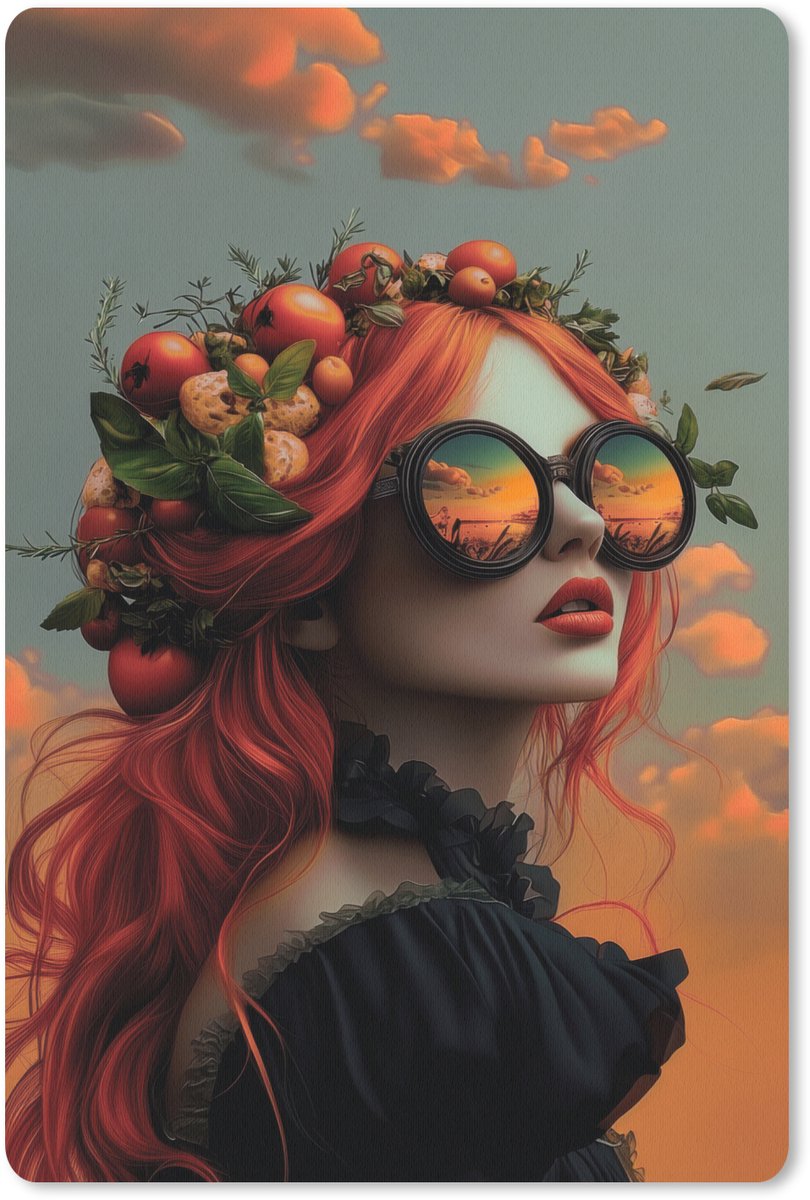 Muismat 18x27 cm - Mousepad Vrouw - Kroon - Tomaat - Bascilicum - Zonnebril - Muismatten