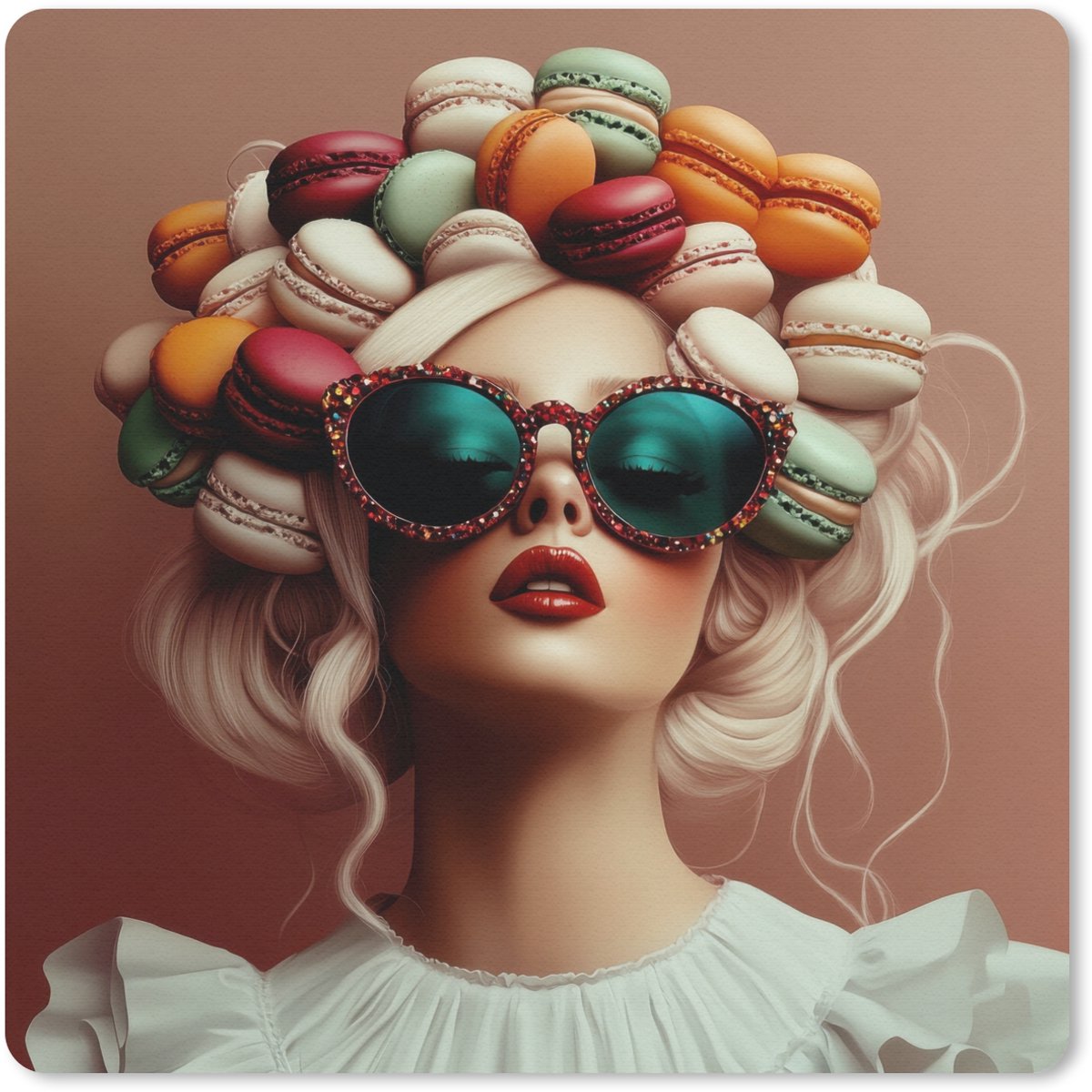 Muismat 20x20 cm - Mousepad Vrouw - Macarons - Bril - Muismatten