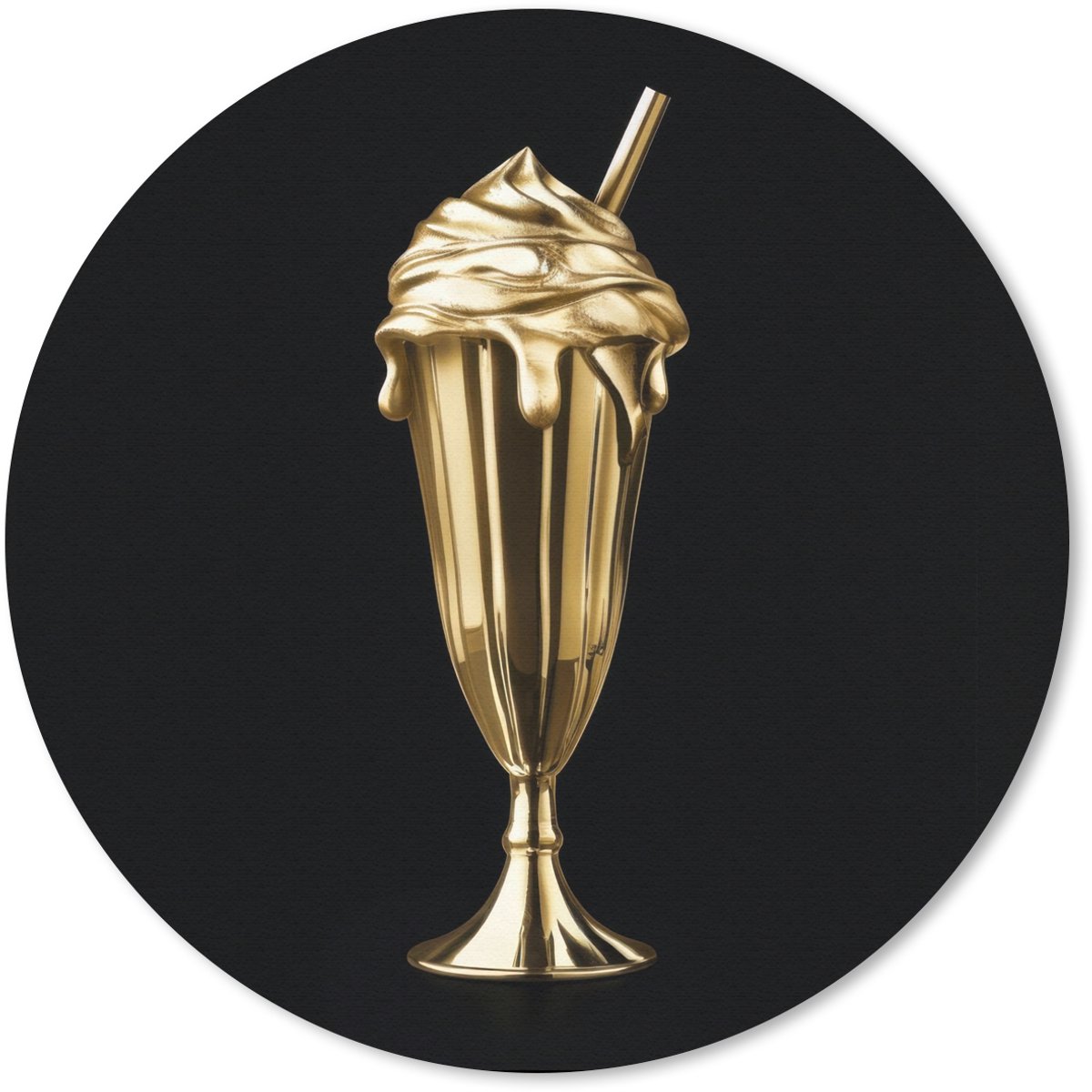 Muismat rond 30x30 cm - Mousepad Milkshake - Goud - Drinken - Zwart - Ronde muismatten